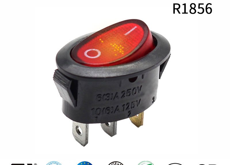 FILN 3 Pin Illuminated Round Rocker Switch Multiple Colors