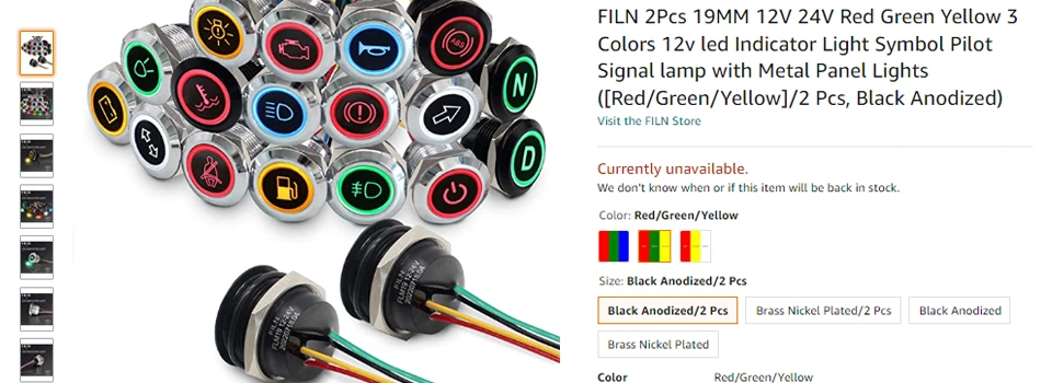 3色12V LEDインジケーターライト