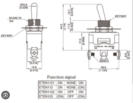 1121 3 postion on on 15AMP MOMENTARY POWER TOGGLE SWITCH