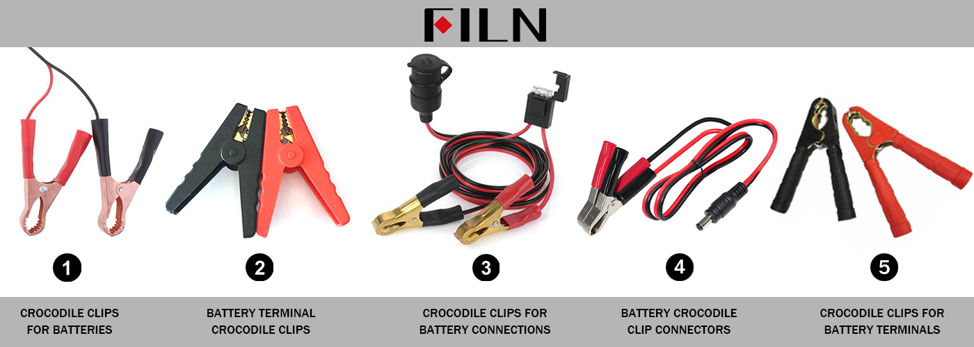 FILN Battery Crocodile Clips 75MM Safety Alligator Clip Compatible