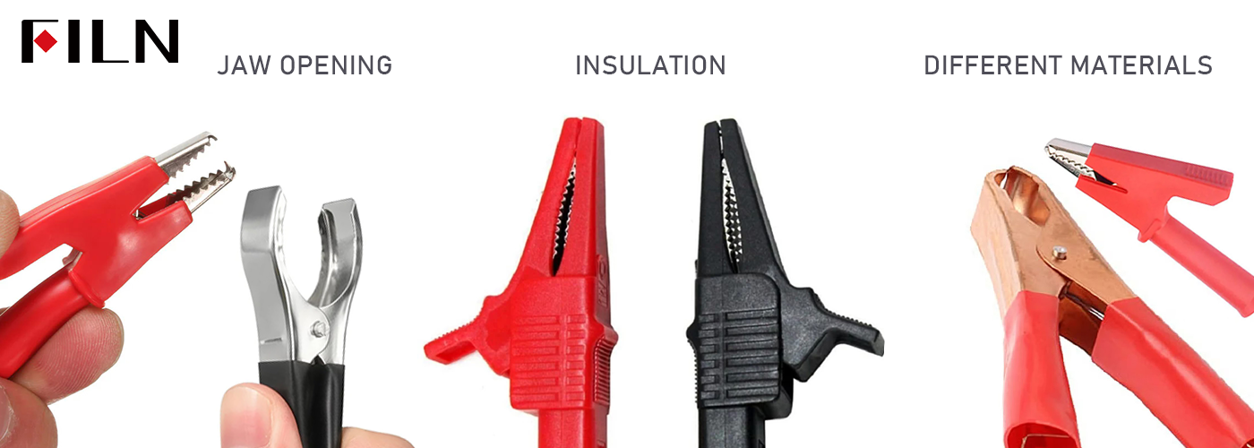 FILN Metal Alligator Clips Electrical Test Clamps with Plastic Hands Red Black