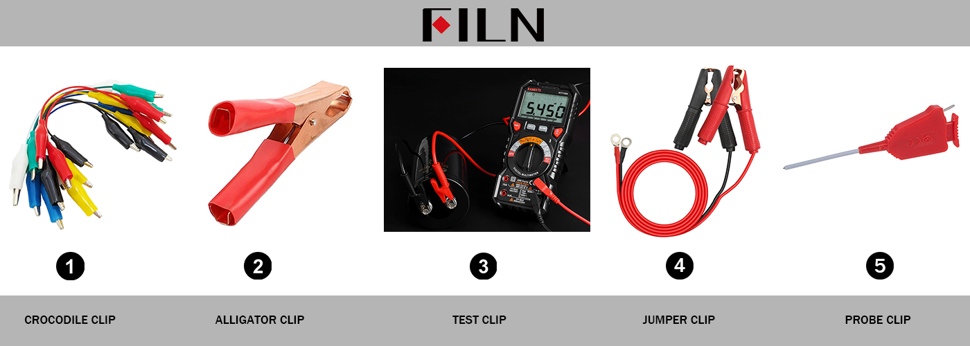 FILN Clip Crocodile 55MM 10A Black & Red Alligator Clips