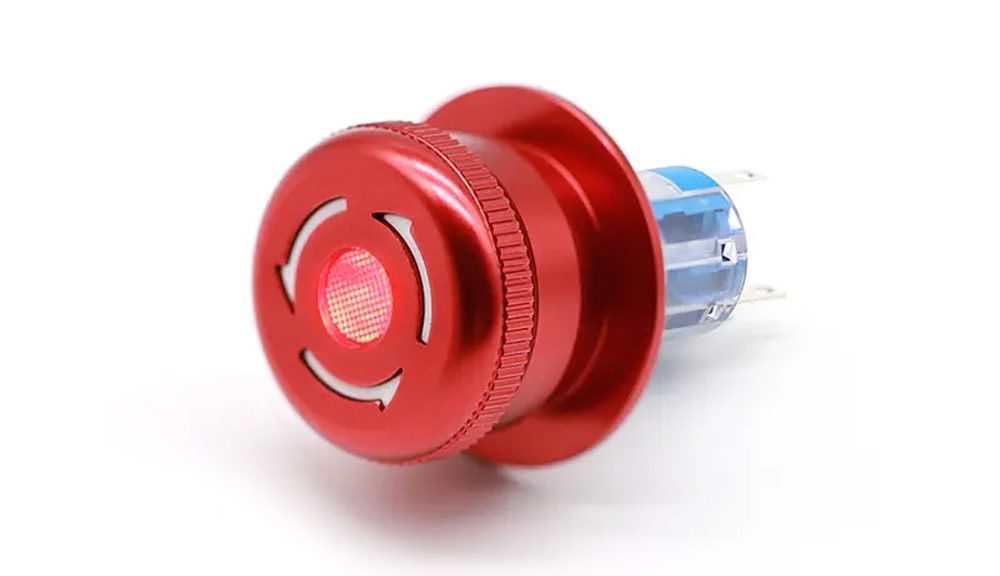 Illuminated Emergency Stop Push Button, Mushroom Head Profile, Metal, 16mm