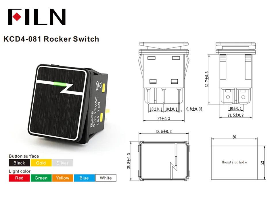 FILN 30A Rocker Switch Waterproof Aluminum with LED: Durable and Versatile Solution 081 rocker switch