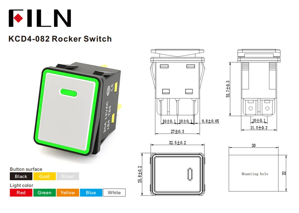 FILN 30A Rocker Switch Waterproof Aluminum with LED: Durable and Versatile Solution 082 rocker switch