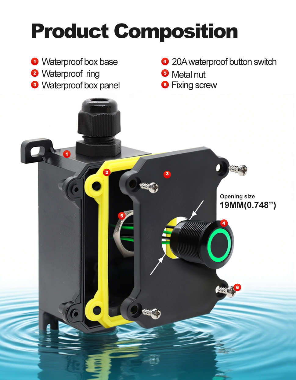 Waterproof push button switch Box
