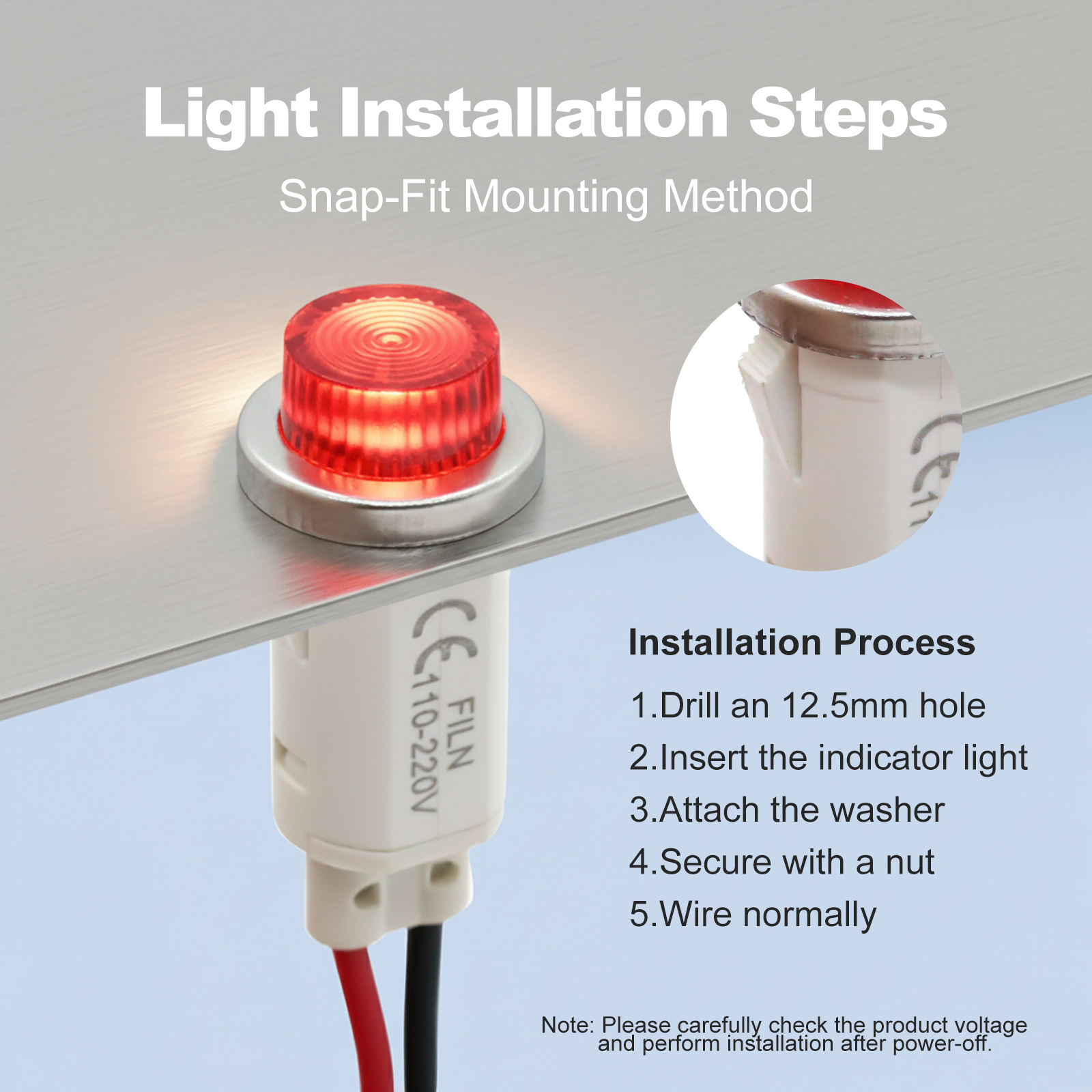 FILN Raised Indicator Light LED with Wires 12.5mm LED 12–220V Wire FILN Raised Indicator Light LED with Wires 12.5mm LED 12–220V Wire