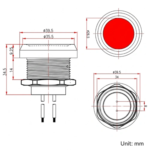 30mm LED Single Color Indicators Drawing