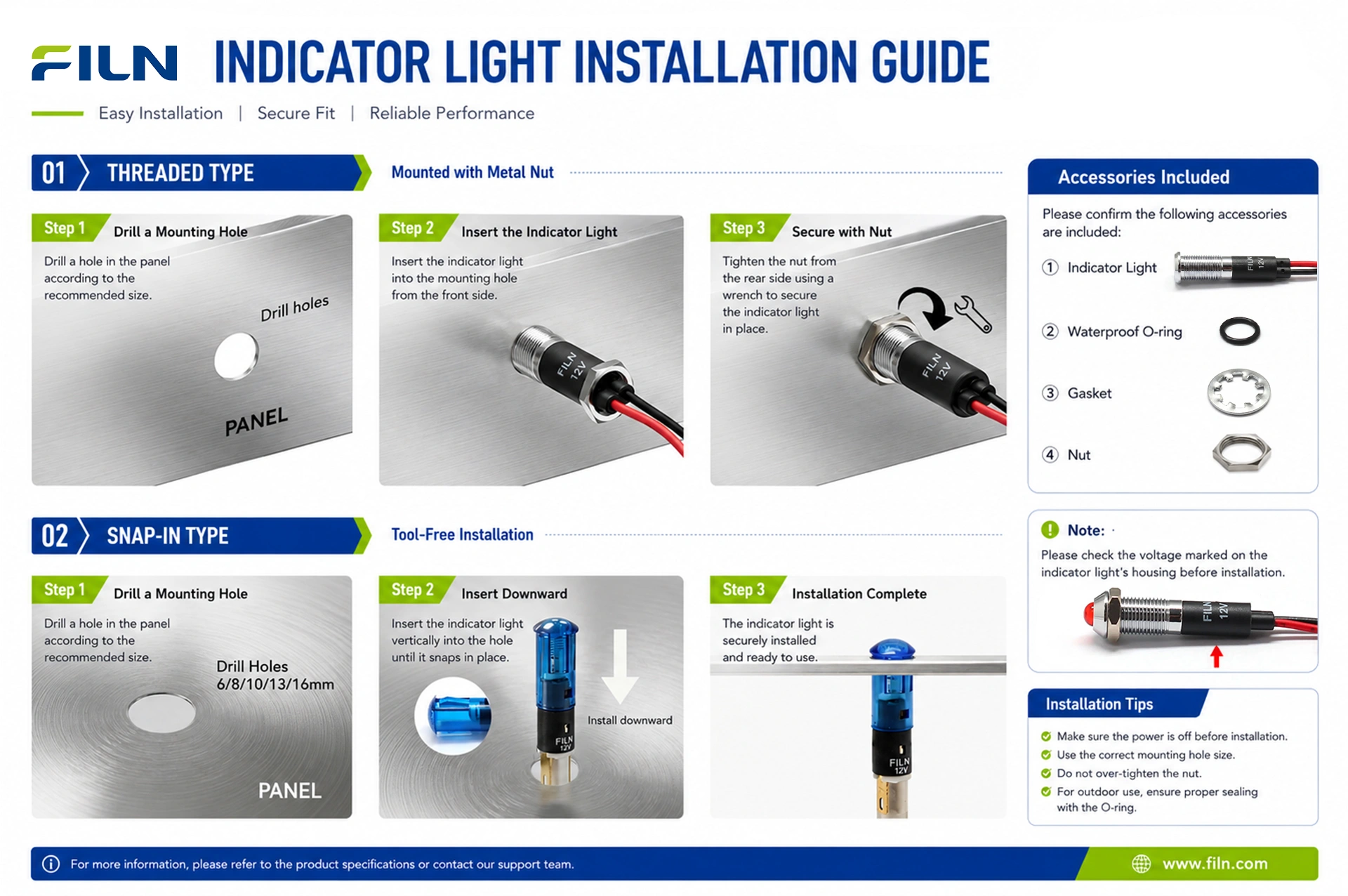 FILN 14mm Metal Indicator Light Installation Sequence