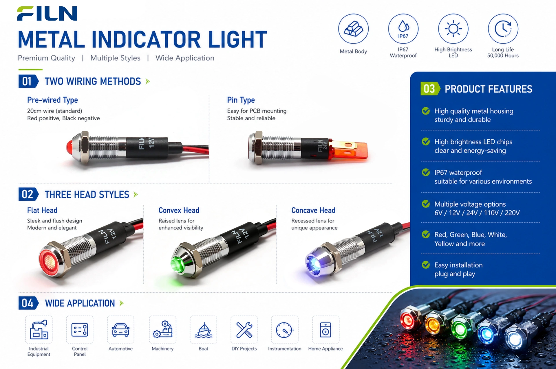 FILN Industrial Metal Indicator Light Selection